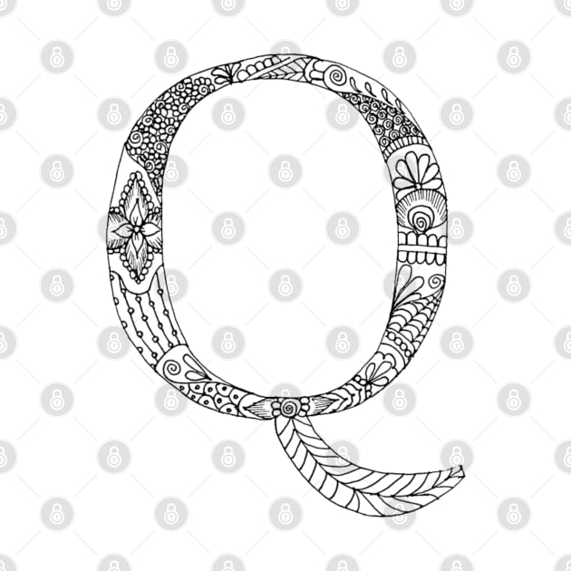 Henna Alphabet Q / Henna Letter Q - Black Henna Line Art by Tilila