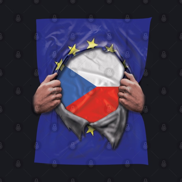 Czech Republic Flag European Union Flag Ripped Open - Gift for Czech From Czech Republic by Country Flags