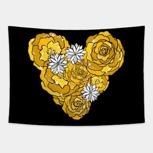 Yellow Heart of Roses and Daisies Tapestry