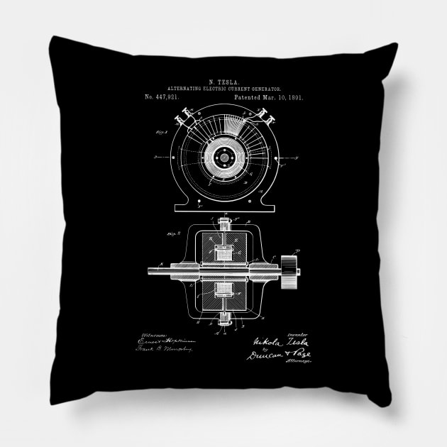 Tesla Electric Current Generator Patent 1891 Pillow by MadebyDesign