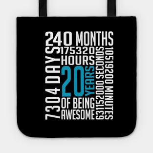 20th Birthday Vintage Retro T Shirt 20 Years Old 240 Months Tote
