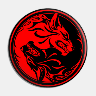 Black and Red Yin Yang Wolves Pin