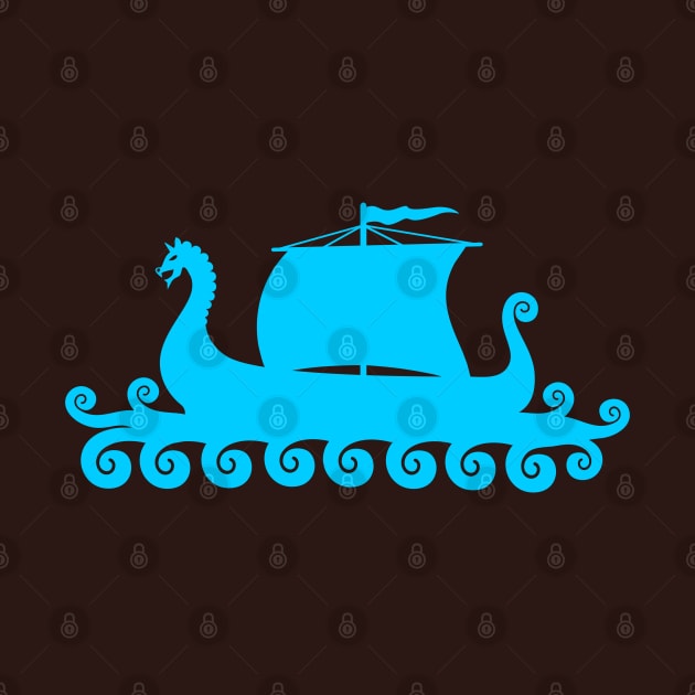 Blue Viking Ship Silhouette by RageRabbit