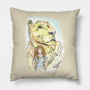 Woman and lioness watercolor Pillow