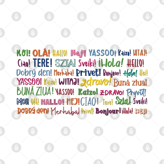 The word Hello in different languages ,  text in many colors on white. Say HI! by marina63