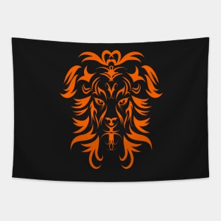 Tribal Tattoo Art Orange Lion Head Tapestry