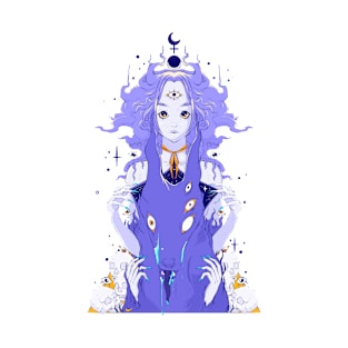Purple Witch And Dark Wolf Canine, Anime Art T-Shirt