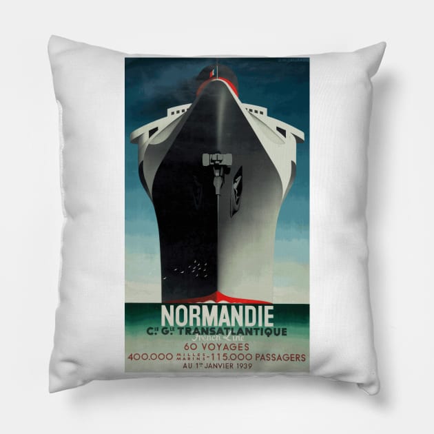 Normandie - French Ocean Liner - Iconic Art Deco Travel Poster Design by A M Cassandre Pillow by Naves