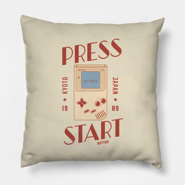 PRESS START BUTTON Pillow by DAZu