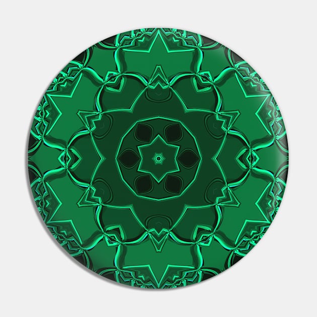 Cartoon Mandala Flower Green Pin by WormholeOrbital