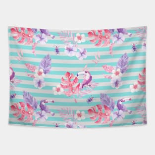 Stripe and Flowing Floral Pattern Tapestry