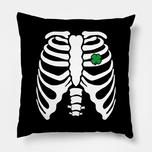 Skeleton Clover Heart Rib Cage X-Ray St Patricks Day Pillow by trendingoriginals