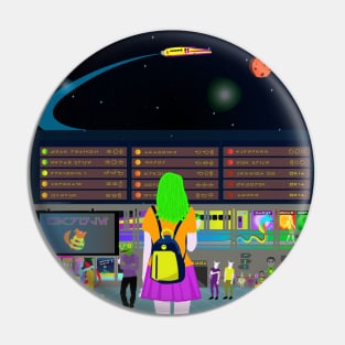 Girl in Spaceport with Backpack Pin