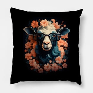 Whimsical Goat wearing Glasses Florals Design Pillow