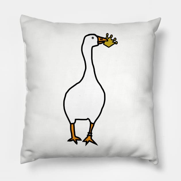 White Goose Steals Crown Pillow by ellenhenryart