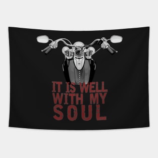 Motorcycle - It Is Well With My Soul (Red Text) Tapestry