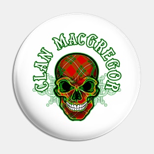 Scottish Clan MacGregor Tartan Celtic Skull Pin