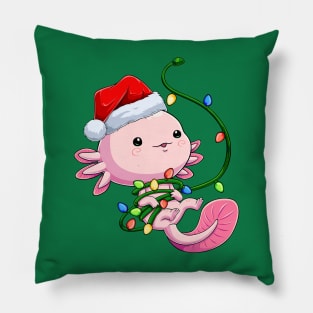 Santa Axolotl Tangled in Festive Cheer Pillow
