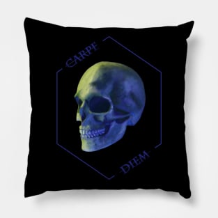 Carpe Diem Seize the Day- Blue Skull Design Pillow