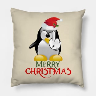 Merry Christmas Irreverent Angry Penguin Pillow