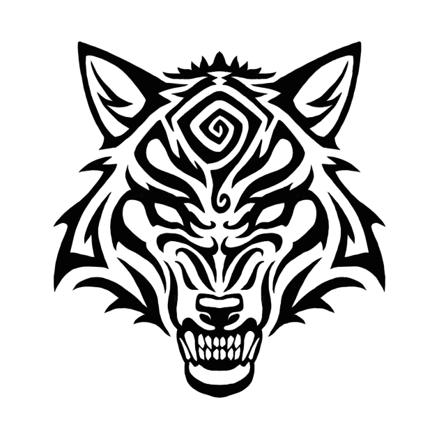 Tribal Wolf Snarl - Black Spiral by Hareguizer