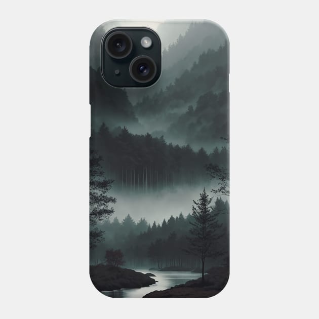 River Running Through a Misty Canyon Phone Case by CursedContent