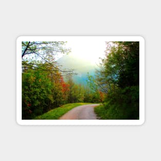 Scenery from Eremo di Soffiano near Sarnano in the Sibillini Mountains with sun and path Magnet