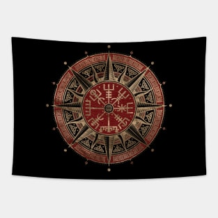 Vegvisir - Viking Compass - Black and red Leather and gold Tapestry