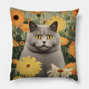 Feline Garden Delight: Cats Amongst a Bouquet of Blooms - Chive Pillow