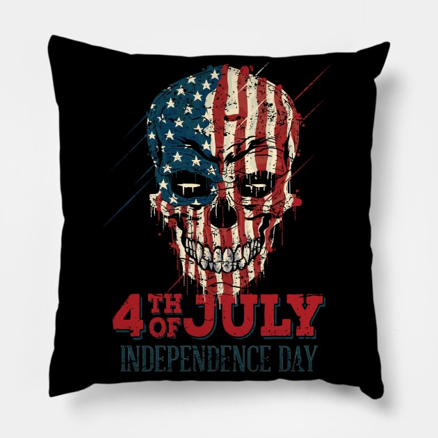 4th of July Independenca Day Skull Pillow by RockabillyM
