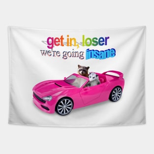 Going Insane Raccoon Meme Tapestry