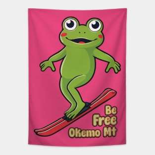 Cute Frog Skiing Okemo Mountain Tapestry