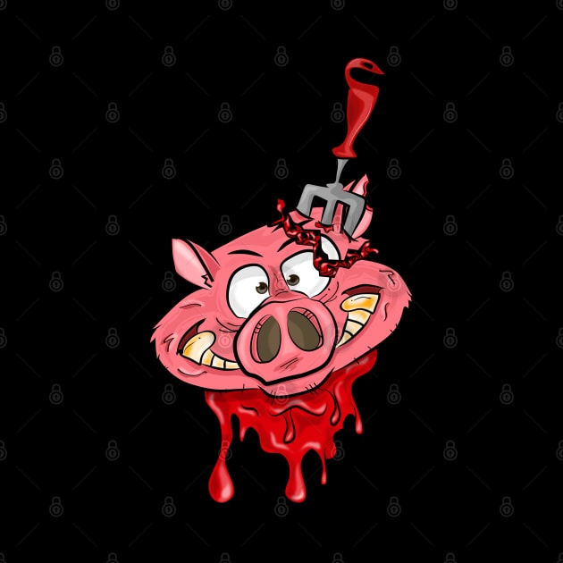 Porky Pig Head with Pinned Fork On Left Ear by edmproject