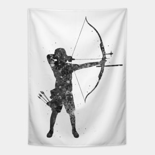 Archery man black and white Tapestry