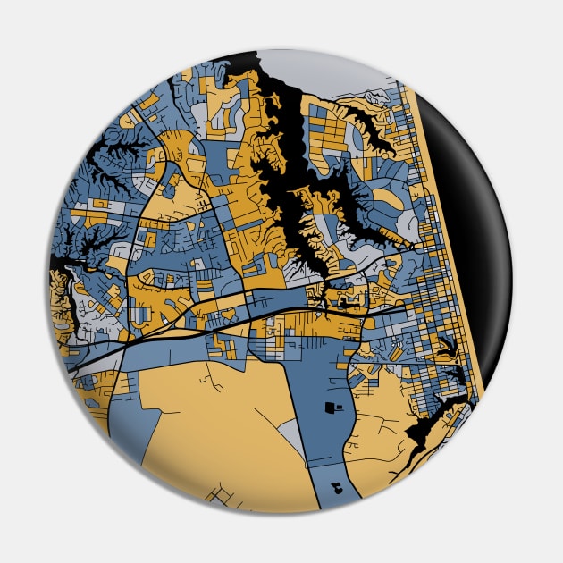 Virginia Beach Map Pattern in Blue & Gold Pin by PatternMaps