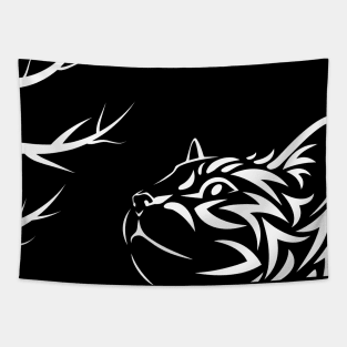 Cat Looking up at a tree - Reverse Silhouette Design Tapestry