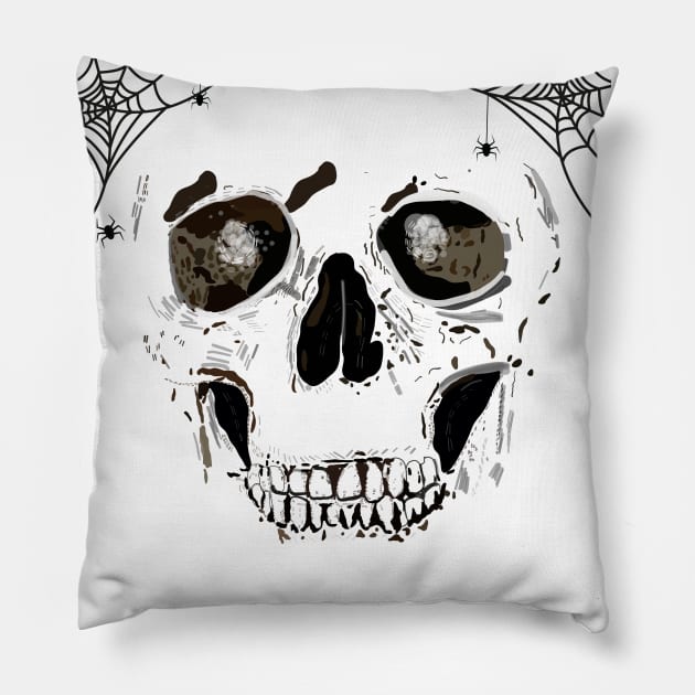 Hand drawn human skull Pillow by GULSENGUNEL