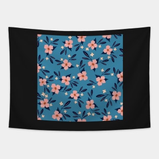 Pink flowers on blue Tapestry