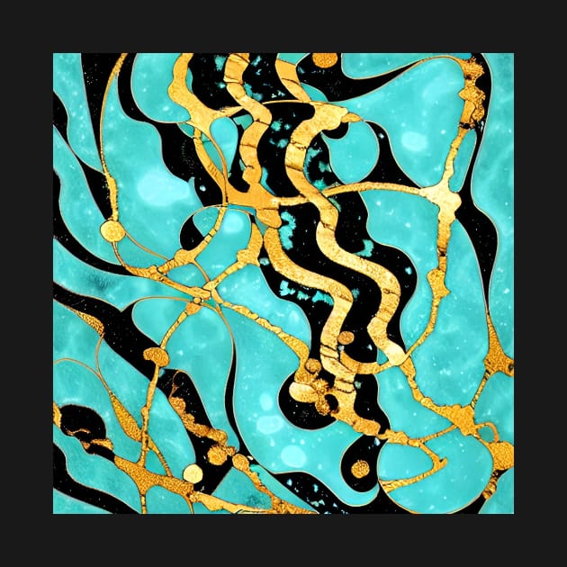 Turquoise Marbling with Gold and Black by ArtistsQuest