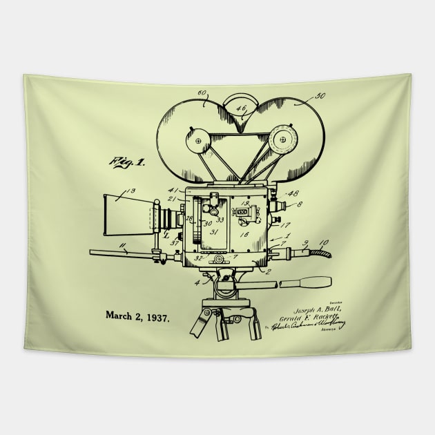 Old Movie Camera Patent Print Tapestry by MadebyDesign