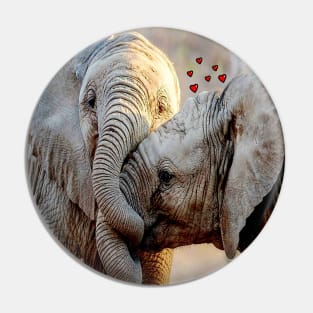 Elephants in Love Embracing Whimsical Print Pin