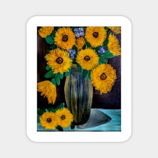 sunflowers in a metallic blue and gold vase Magnet