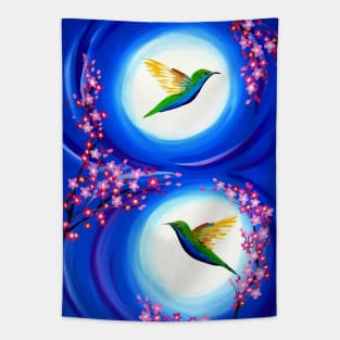 Hummingbirds and Cherry Blossoms Tapestry