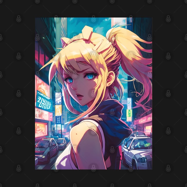 Anime Downtown Beauty: Blonde Girl by WabiSabi Wonders