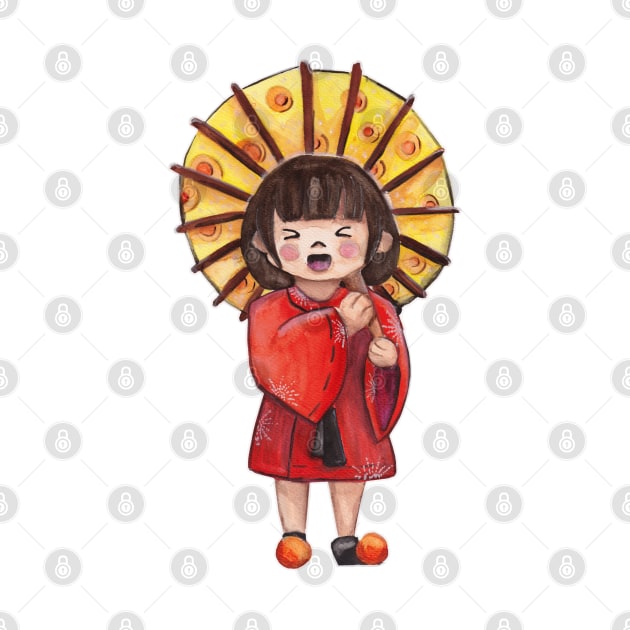 Watercolor - Japanese umbrella girl by Karoのkyuuto