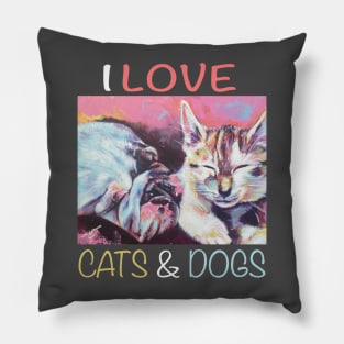 I Love Cats and Dogs Pillow