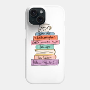 Classic books stack and tea Phone Case