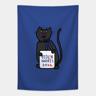 Small Cat with Biden Harris 2024 Sign Tapestry