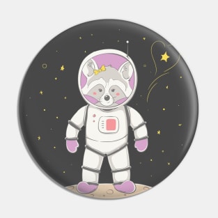 Lovely cute raccoon girl asronaut hold the star Pin