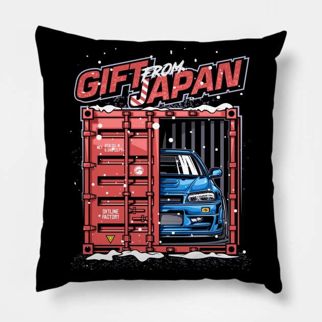 Christmas Gift From Japan Skyline R34 Pillow by racingfactory